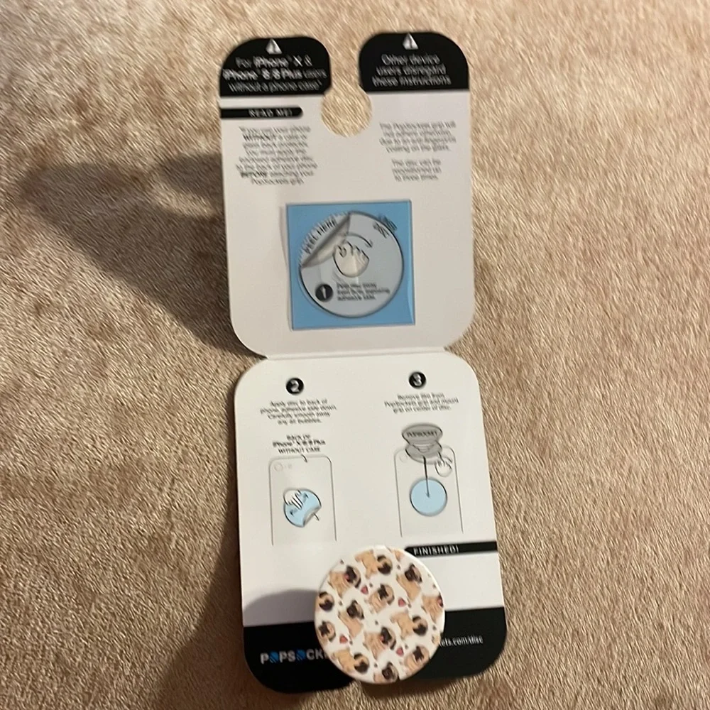 NWT- Pug Puppy Pop Sockets (fits any brand cellphone)